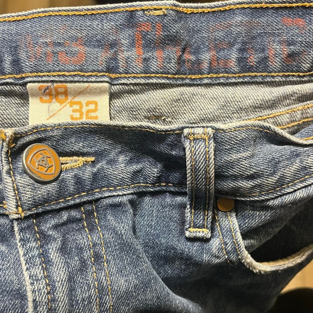 Ariat M3 Jeans Men's 38x32 Athletic Straight Leg Denim Medium Wash Work Western - Picture 6 of 9
